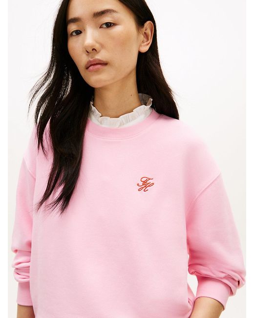 Tommy Hilfiger Pink Logo Embroidery Crew Neck Sweatshirt