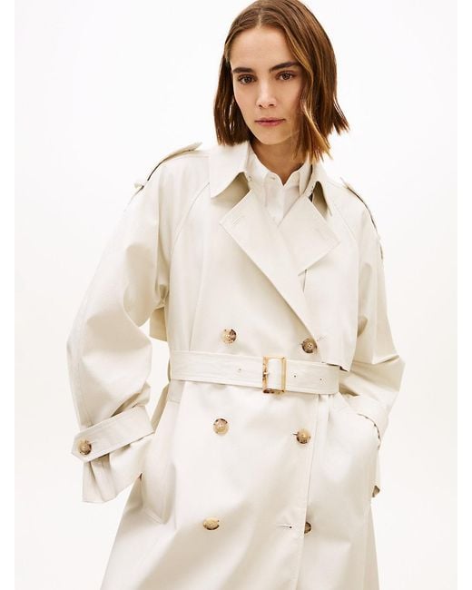 Tommy Hilfiger White Water Repellent Twill Oversized Trench Coat