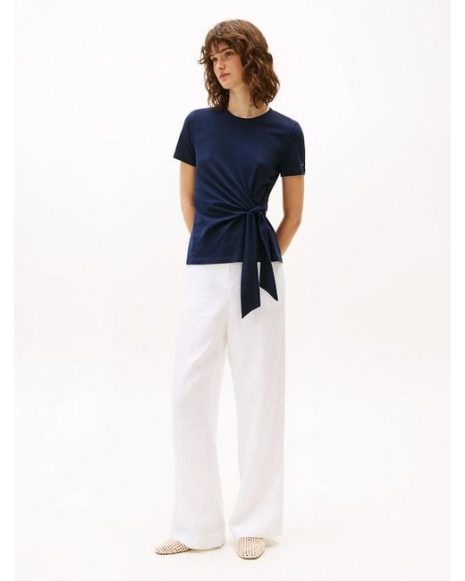 T-Shirt À Col Ras-Du-Cou Et Nœud Sur Le Côté Tommy Hilfiger en coloris Blue