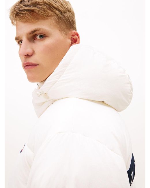Tommy Hilfiger White Back Logo Relaxed Hooded Puffer Jacket for men