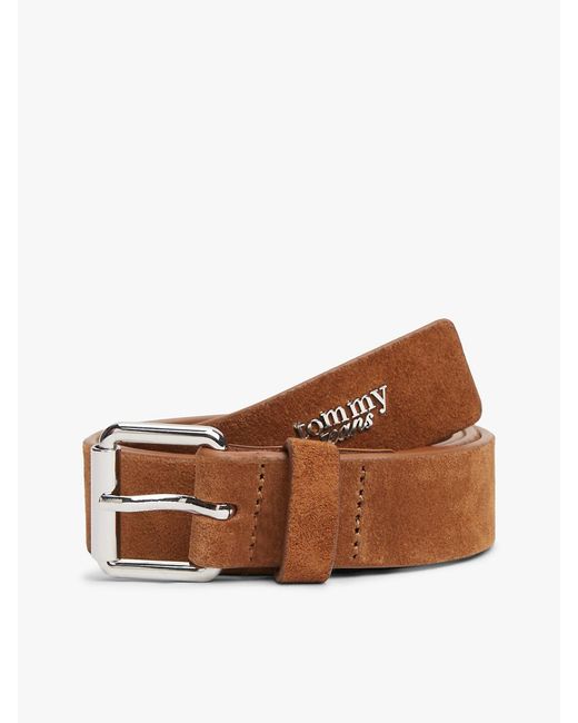 Tommy Hilfiger Brown Metal Logo Suede Belt