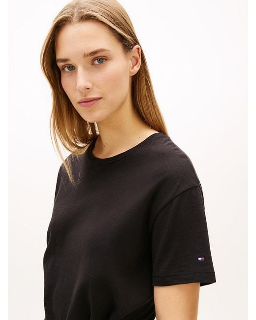 Tommy Hilfiger Black Textured Knot Relaxed Midi T-Shirt Dress