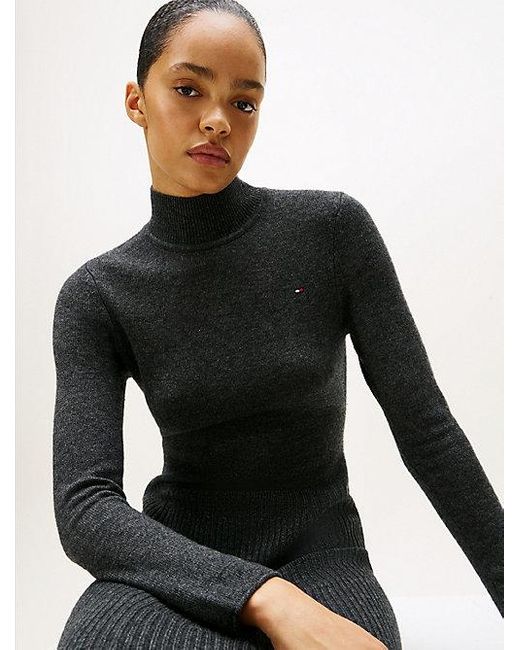 Vestido Midi De Punto En Lana Suave Tommy Hilfiger de color Black