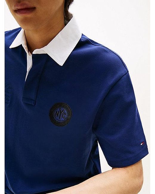 Tommy Hilfiger Athleisure Relaxed Fit Polo Met Rugby-Streep in het Blue voor heren
