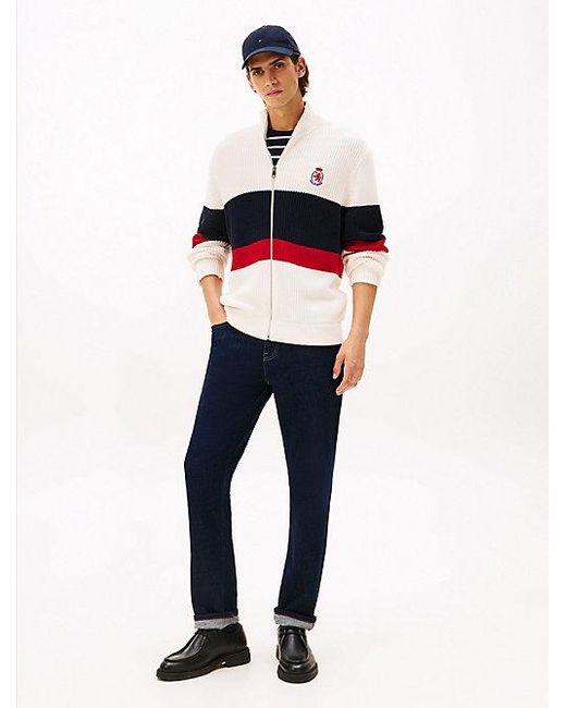 Chaqueta De Punto Color Block Con Cremallera Tommy Hilfiger de hombre de color White