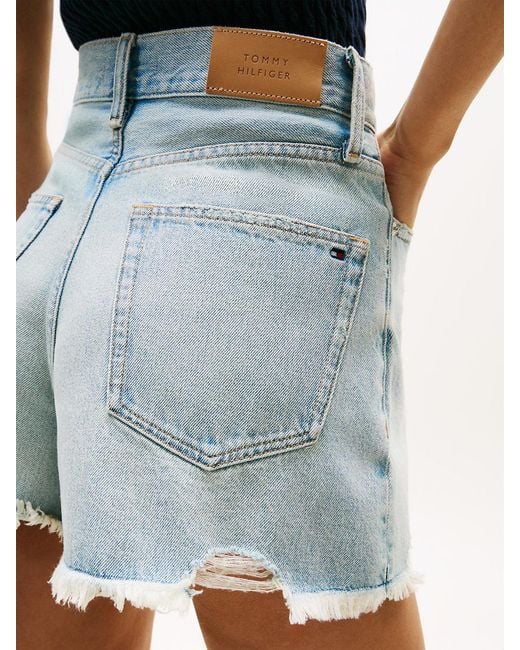 Tommy Hilfiger White Distressed High Rise Wide Leg Denim Shorts