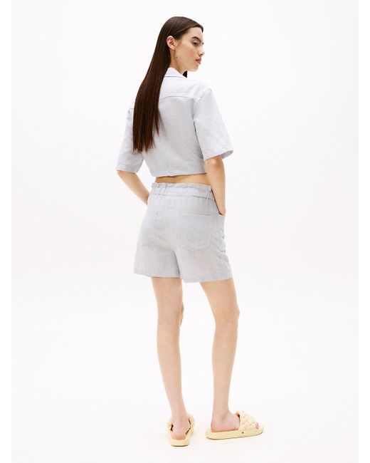Short En Lin À Taille Froncée Tommy Hilfiger en coloris White