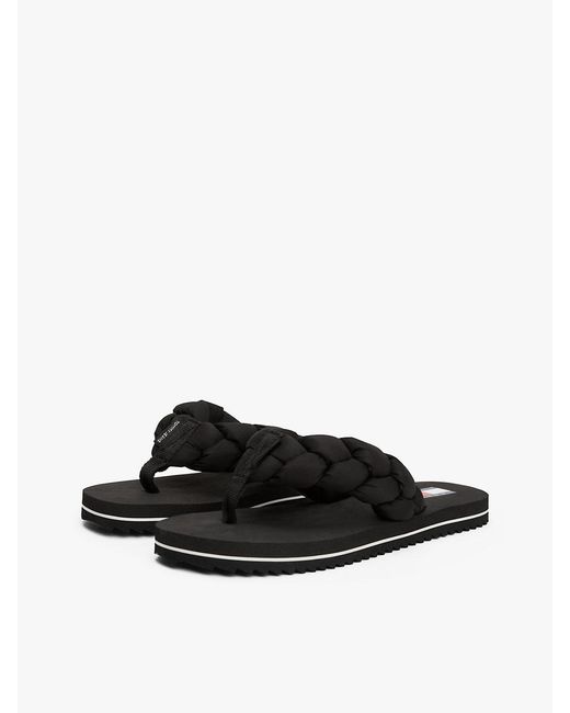 Tommy Hilfiger Black Braided Padded Strap Serrated Flip-flops