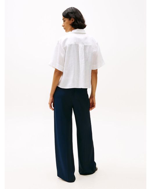 Camicia Relaxed Fit A Maniche Corte di Tommy Hilfiger in White