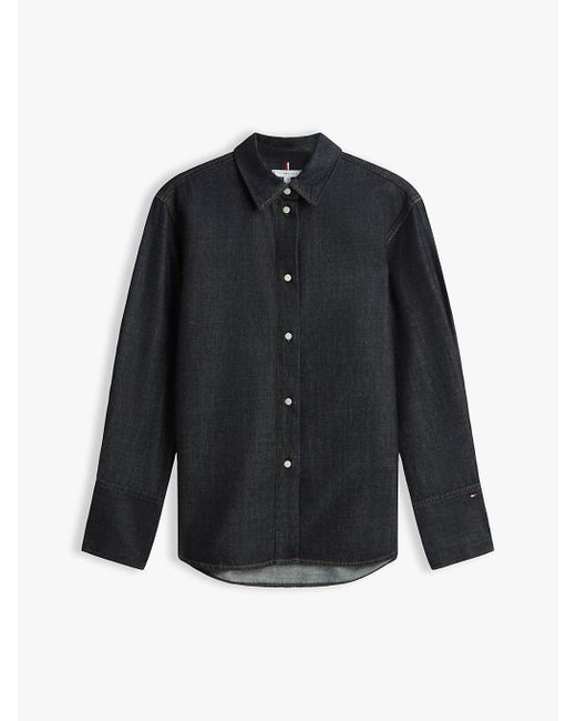 Tommy Hilfiger Blue Relaxed Fit Flag Embroidery Denim Shirt