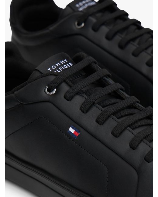 Tommy Hilfiger Black Hilfiger Icon Leather Court Trainers for men