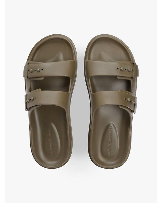 Tommy Hilfiger Green Lightweight Pin Buckle Serrated Pool Slides for men