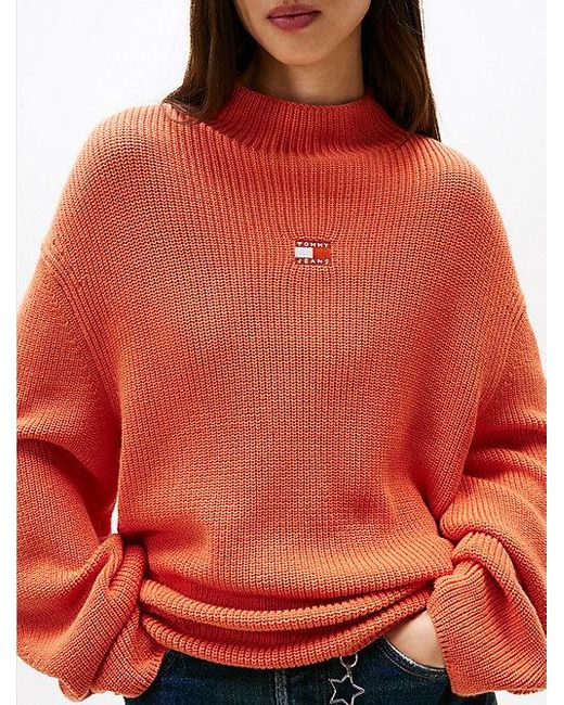 Tommy Hilfiger Relaxed Fit Trui Met Opstaande Hals En Badge in het Orange