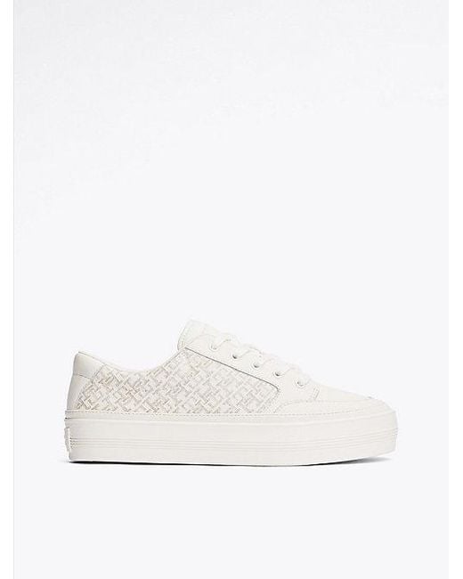 Tommy Hilfiger Leren Sneaker Met Plateauzool En Th-Monogram in het White