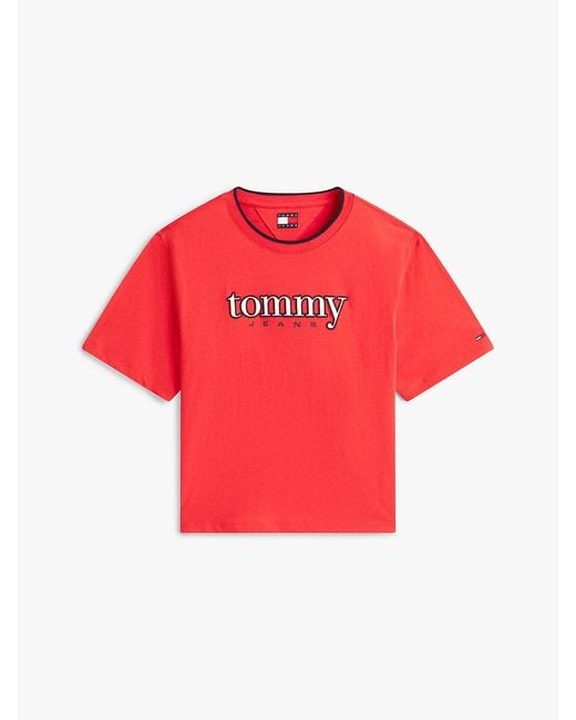 Tommy Hilfiger Red S Short Sleeve Cotton Graphic T-shirt With Applique Logo Detail