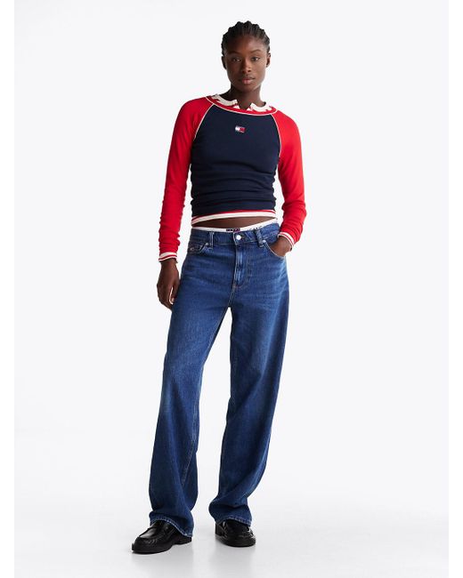 T-Shirt Ajusté Tommy Badge À Manches Longues Tommy Hilfiger en coloris Red