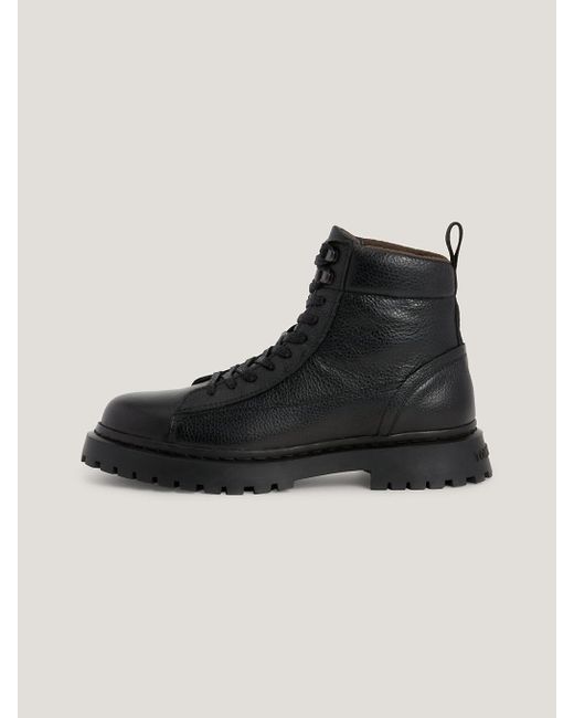 Tommy Hilfiger Black Warm Lined Lace-up Leather Ankle Boots for men