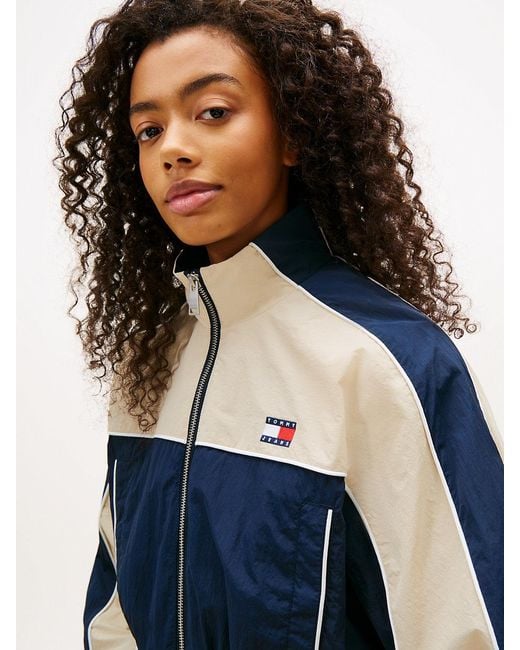 Tommy Hilfiger Blue Tommy Badge Colour-Blocked Piping Crinkle Jacket