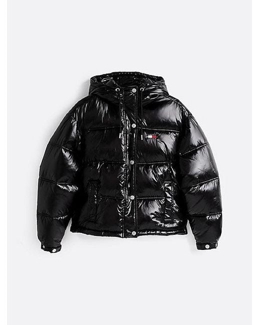 Tommy Hilfiger Glanzend Pufferjack Met Capuchon in het Black