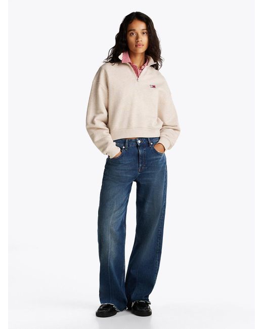 Tommy Hilfiger Natural Boxy Half-zip Cropped Sweatshirt