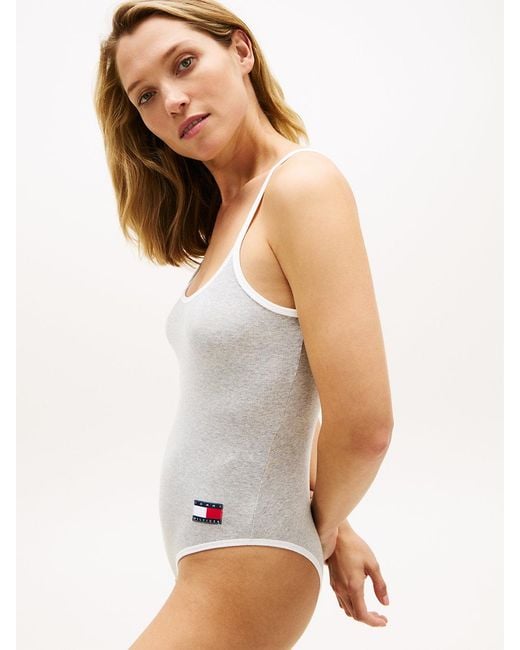 Tommy Hilfiger White Heritage Logo Ribbed Scoop Back Bodysuit