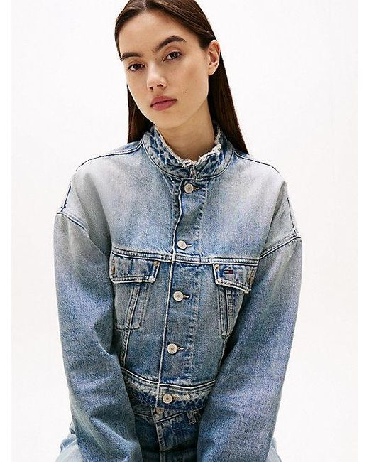 Tommy Hilfiger Blue Cropped Oversized Fit Trucker-Jeansjacke