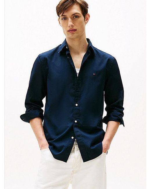 Tommy Hilfiger Th Flex Regular Fit Poplin Overhemd in het Blue voor heren