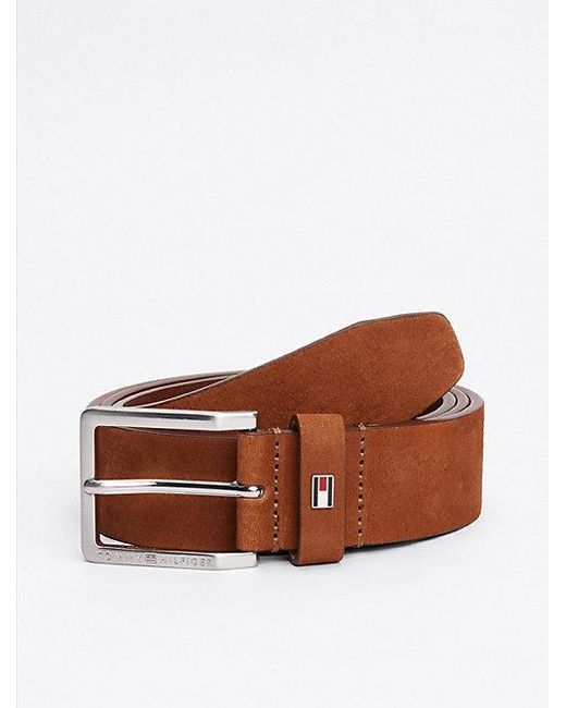 Tommy Hilfiger Leren Riem Met Logo En Vierkante Gesp in het Brown voor heren