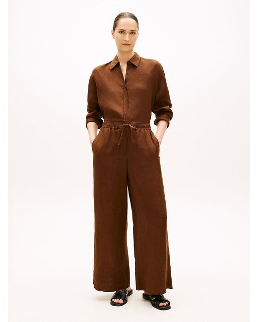 Tommy Hilfiger Brown Relaxed Wide Leg Pure Linen Trousers