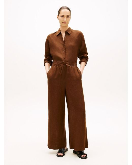 Tommy Hilfiger Brown Relaxed Wide Leg Pure Linen Trousers