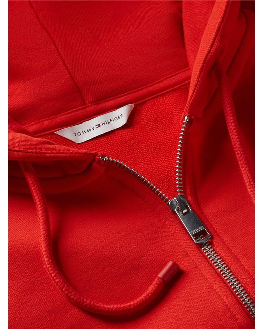 Tommy Hilfiger Red Logo Embroidery Zip-Thru Hoody