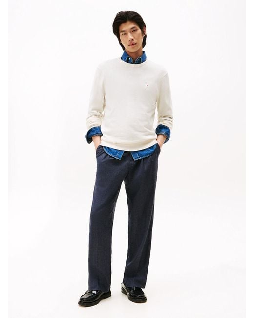 Pullover Con Bandierina Ricamata di Tommy Hilfiger in White da Uomo