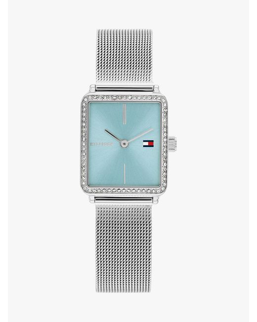 Tommy Hilfiger Blue Dial Crystal-embellished Mesh Strap Watch