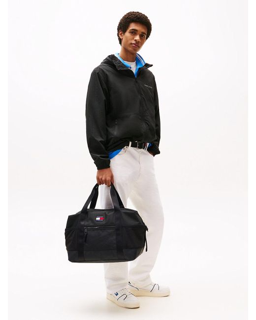 Borsone Con Trama A Rombi, Logo E Tracolla di Tommy Hilfiger in Black da Uomo
