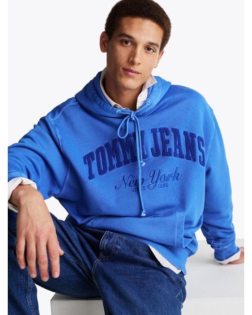 Felpa Varsity Relaxed Fit Con Cappuccio di Tommy Hilfiger in Blue da Uomo