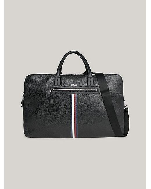 Bolsa de viaje de piel con cinta distintiva Tommy Hilfiger de hombre de color Black