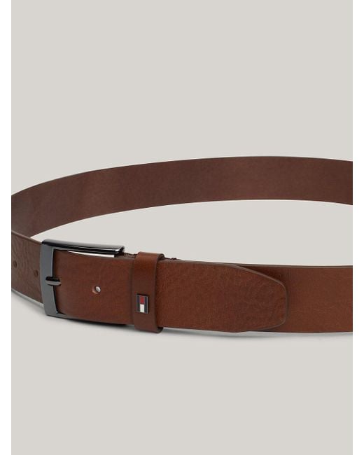 Tommy Hilfiger Brown Enamel Flag Smooth Leather Belt for men