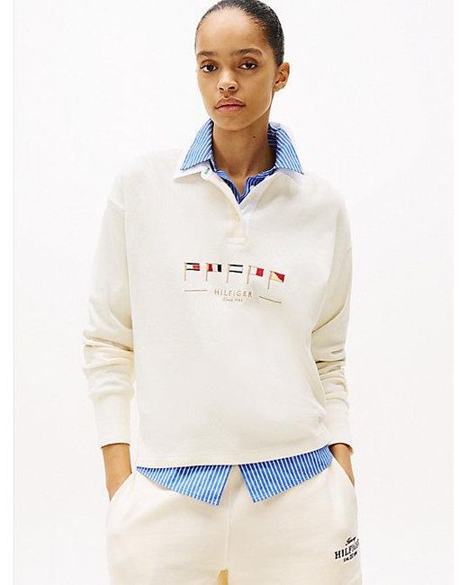 Tommy Hilfiger Relaxed Fit Trui Met Polokraag En Logo in het White