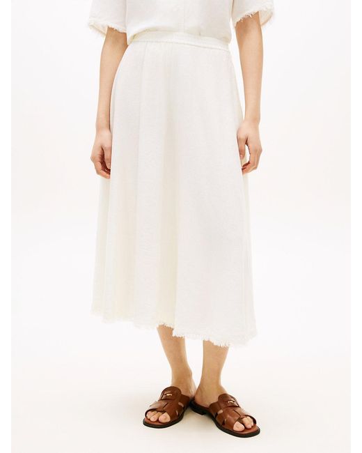 Tommy Hilfiger Blue Pleated Linen Blend Midi A-Line Skirt