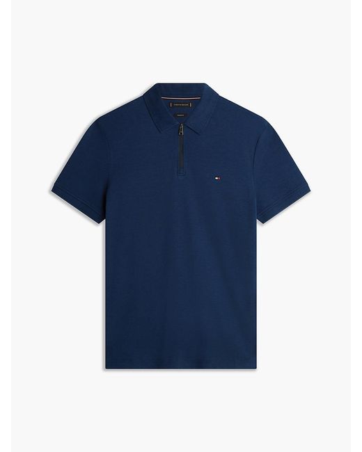 Tommy Hilfiger Blue Regular Fit Interlock Knit Zip Polo Shirt for men