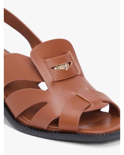 Tommy Hilfiger Brown Leather Crest Block Heel Sandals