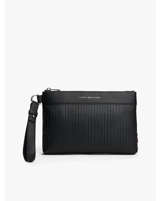 Tommy Hilfiger Black Metal Logo Woven Pouch for men