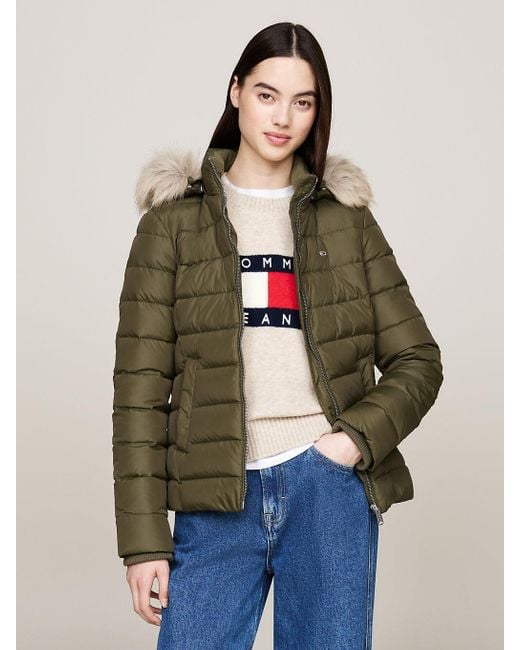 Tommy Hilfiger Natural Faux Fur Hooded Down-filled Fitted Jacket