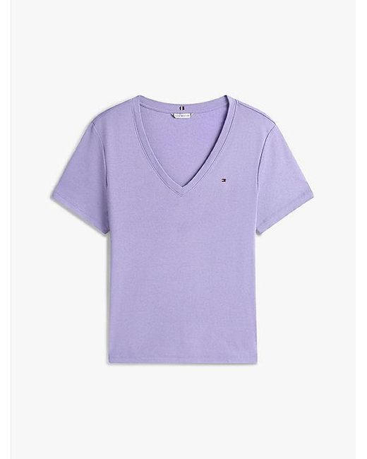 Tommy Hilfiger Curve Slim Fit T-Shirt Met V-Hals in het Purple