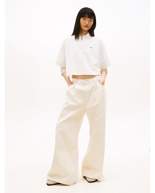 Tommy Hilfiger White Relaxed Fit Broderie Anglaise Back Logo Shirt