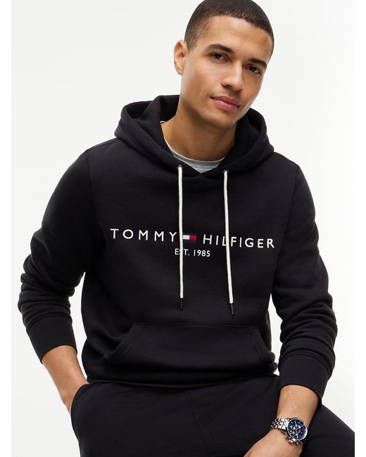 Tommy Hilfiger Black Logo Flex Fleece Hoody for men