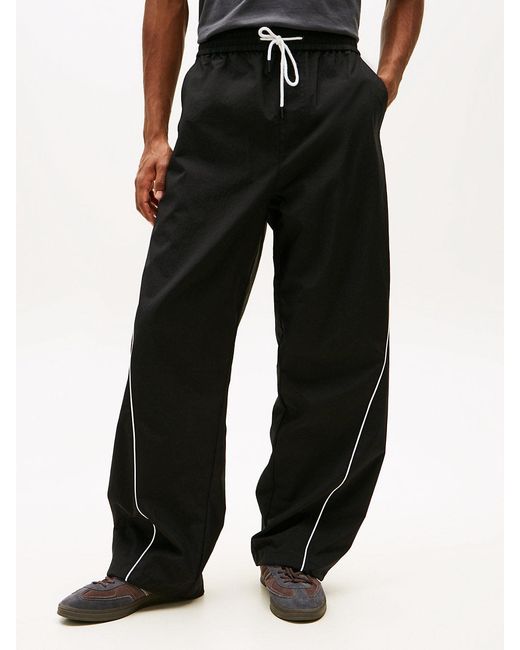 Tommy Hilfiger Black Theo Water Resistant Parachute Trousers for men