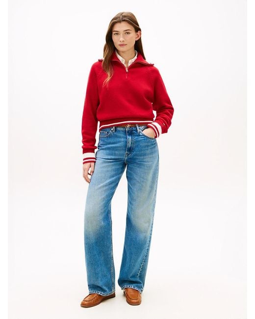 Tommy Hilfiger Red Metal Flag Relaxed Quarter-Zip Jumper