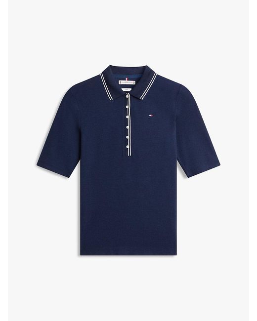 Tommy Hilfiger Blue Slim Fit Tipped Half Sleeve Polo Shirt