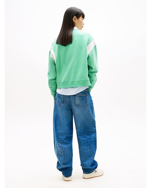 Tommy Hilfiger Green Contrast Logo Embroidery Boxy Sweatshirt